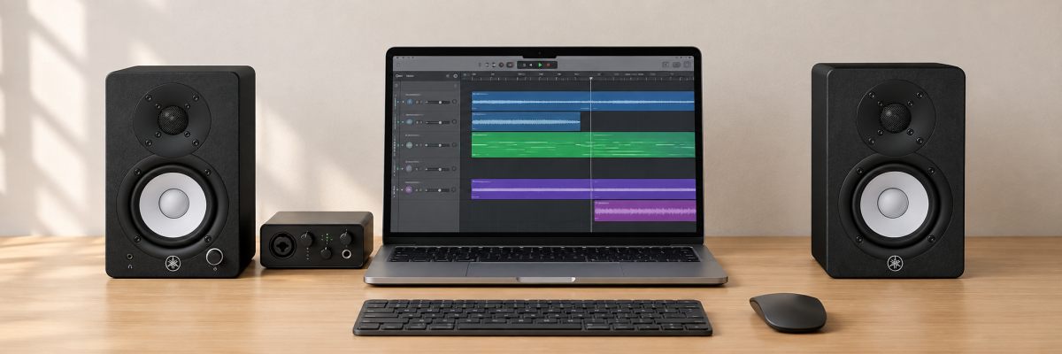 YAMAHA HS3をパソコンの左右に置いた使用イメージ