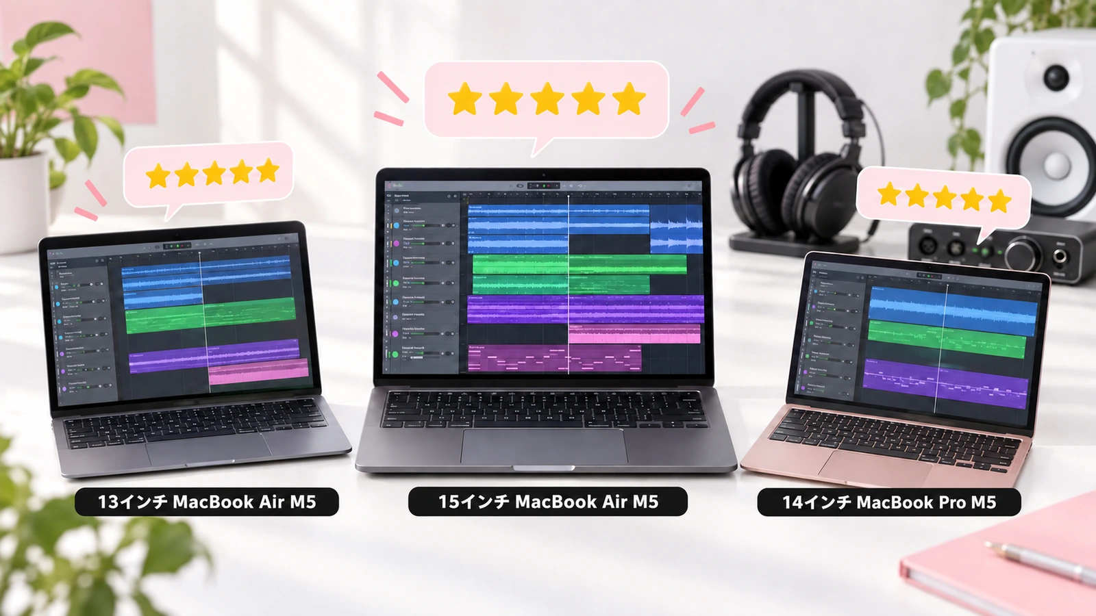 13インチMacBook Air M5・15インチMacBook Air M5・14インチMacBook Pro M5の商品レビューを比較