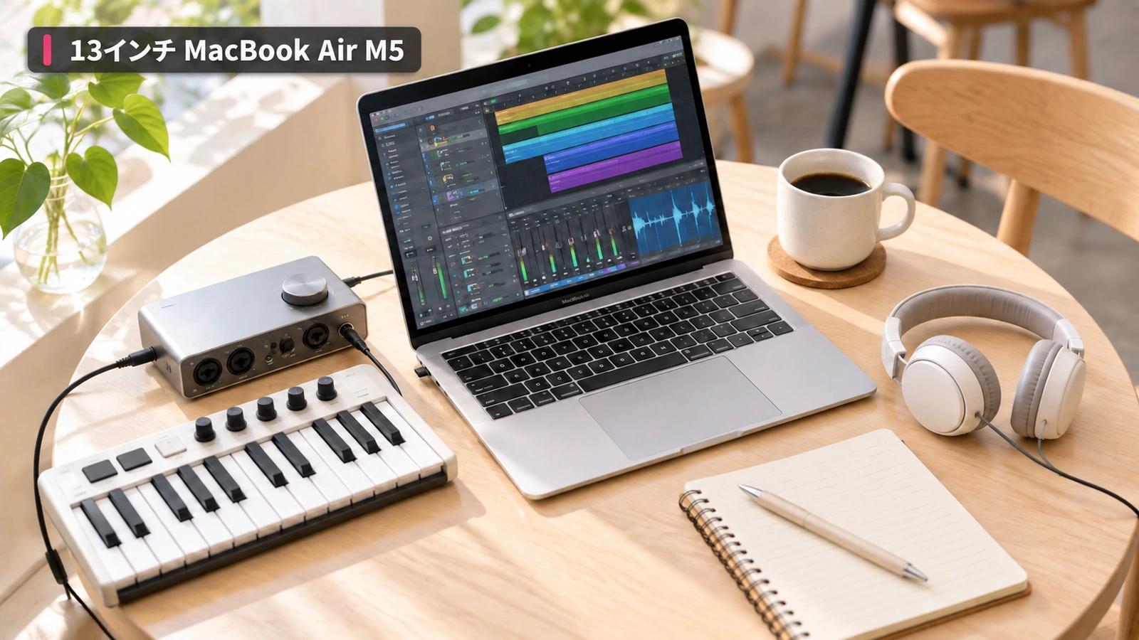 13インチMacBook Air M5を持ち出してコンパクトにDTMをするイメージ