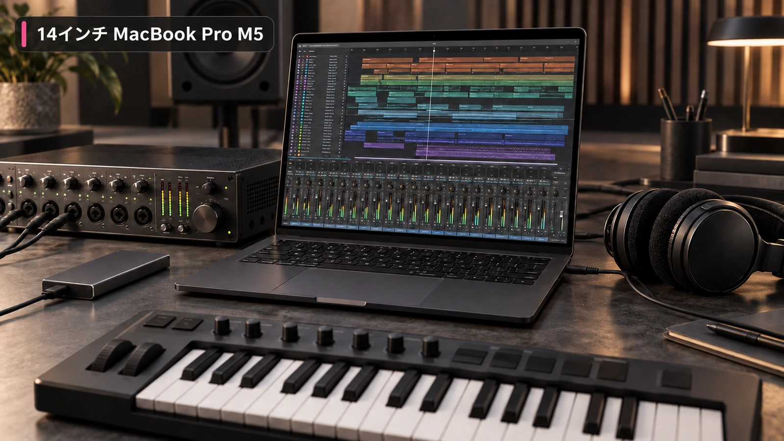 14インチMacBook Pro M5で大容量音源と多くのトラックを扱うイメージ