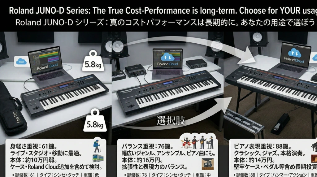 用途に応じたJUNO-Dの鍵盤数と持ち運びやすさの選び方