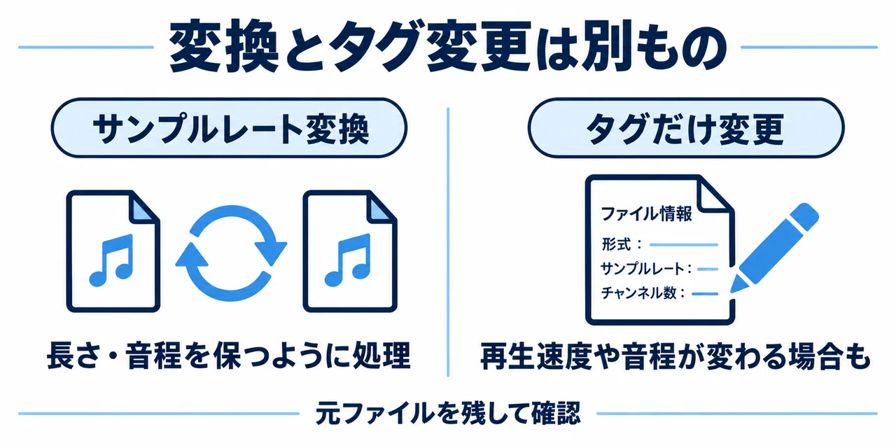 サンプルレート変換とファイルのタグだけを変更する操作の違い